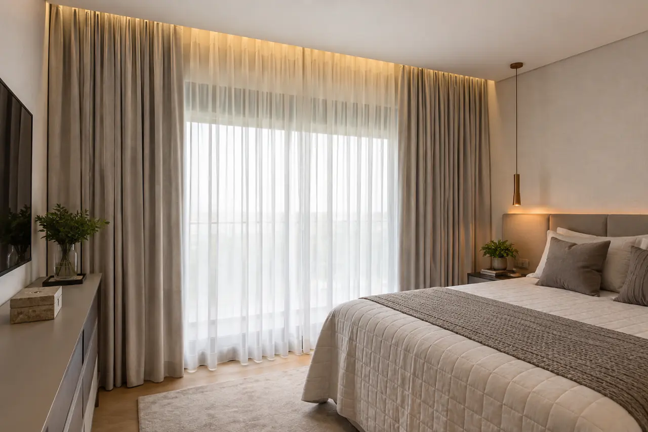 Ambiente finalizado após serviço de instalação de cortinas em Ribeirão Preto