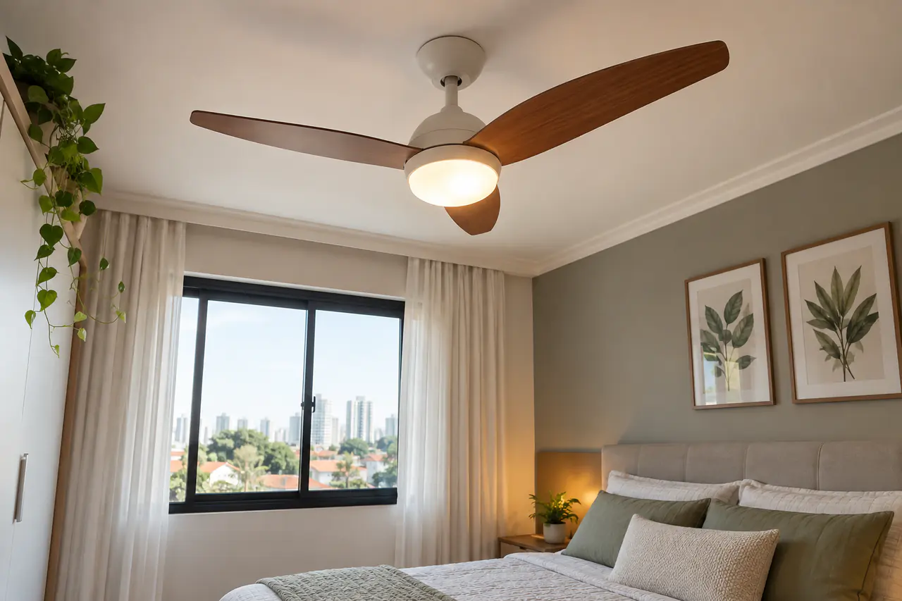 Detalhe do acabamento de instalação de ventilador de teto em Ribeirão Preto